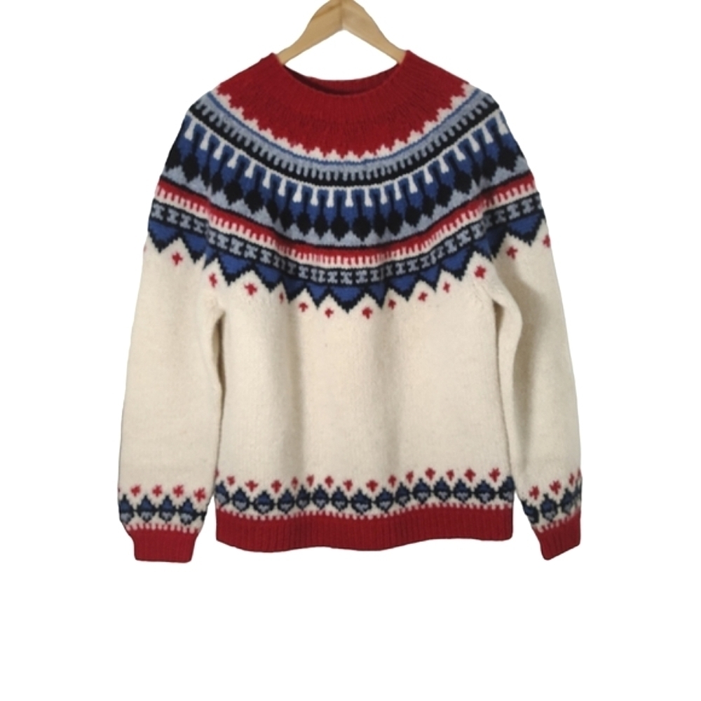 Vintage Eddie Bauer 100% Wool Fair Isle Sweater Women's Nordic Pullover Size XS